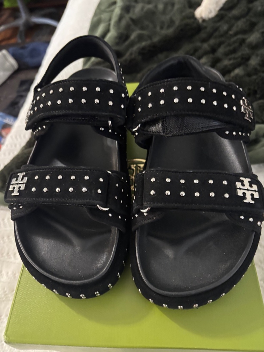 Tory Burch Black Studded Kira sandal.